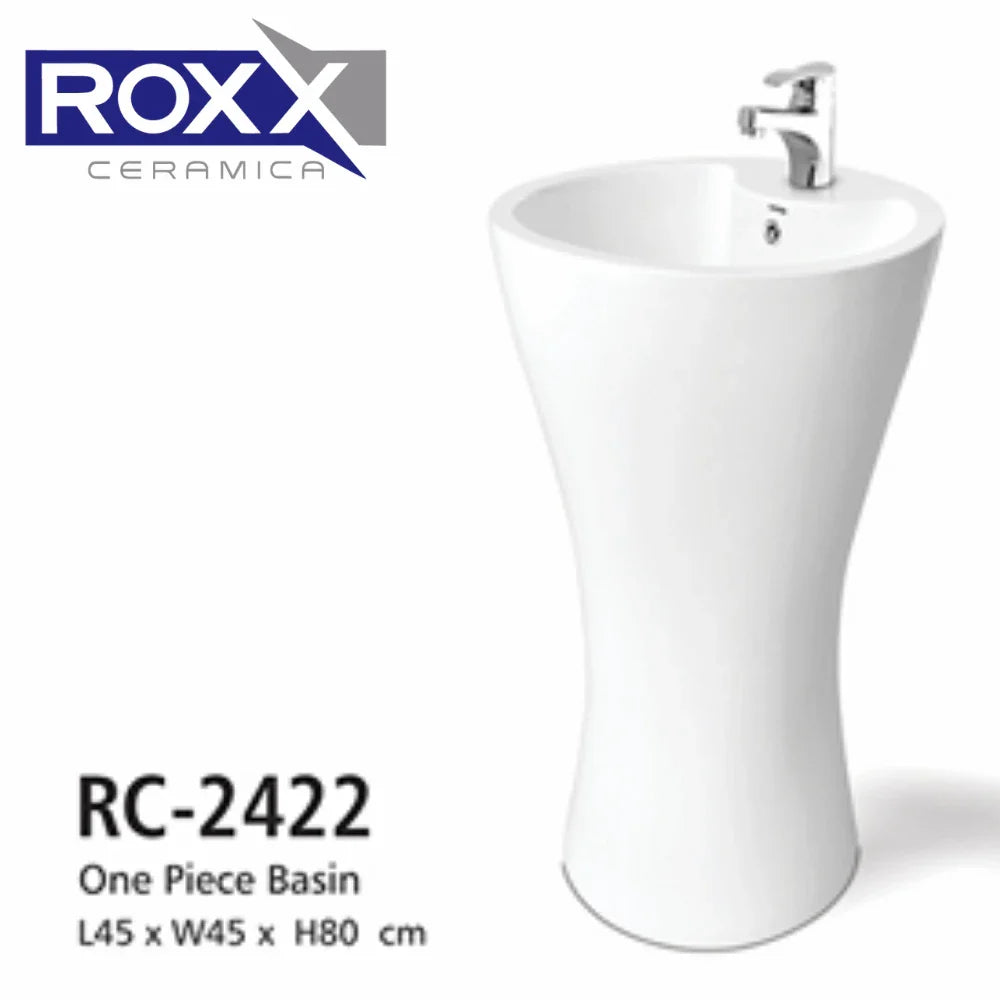 Roxx Ceramica RC-2422 One-Piece Basin – Contemporary Round Pedestal Design