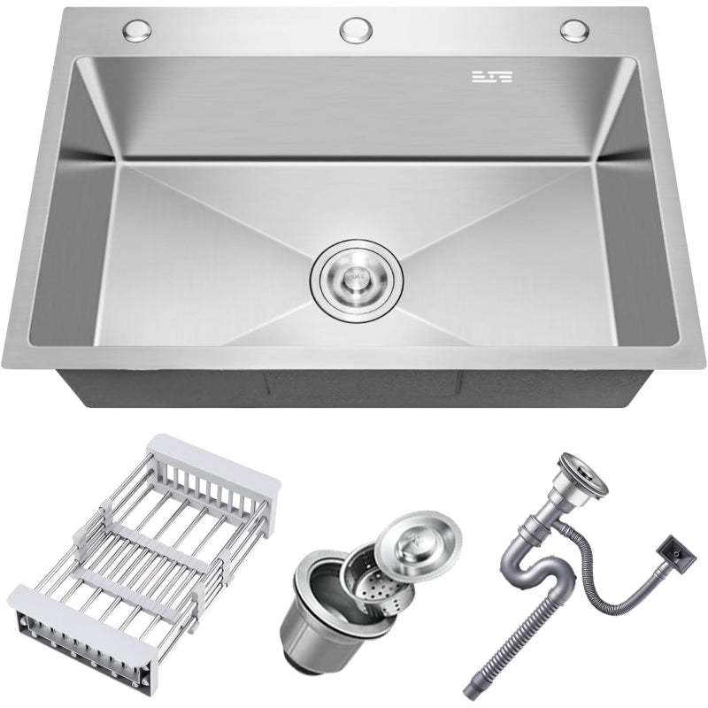 24x18 inches Handmade Kitchen Sink in Stainless Steel 6045 | Single Bowl | Drain + Rinse Basket