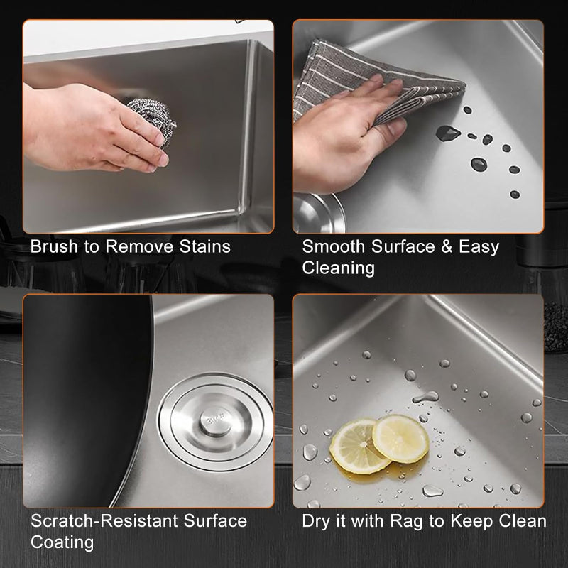27x18 inches Handmade Kitchen Sink in Stainless Steel 6845 | Single Bowl | Drain + Rinse Basket