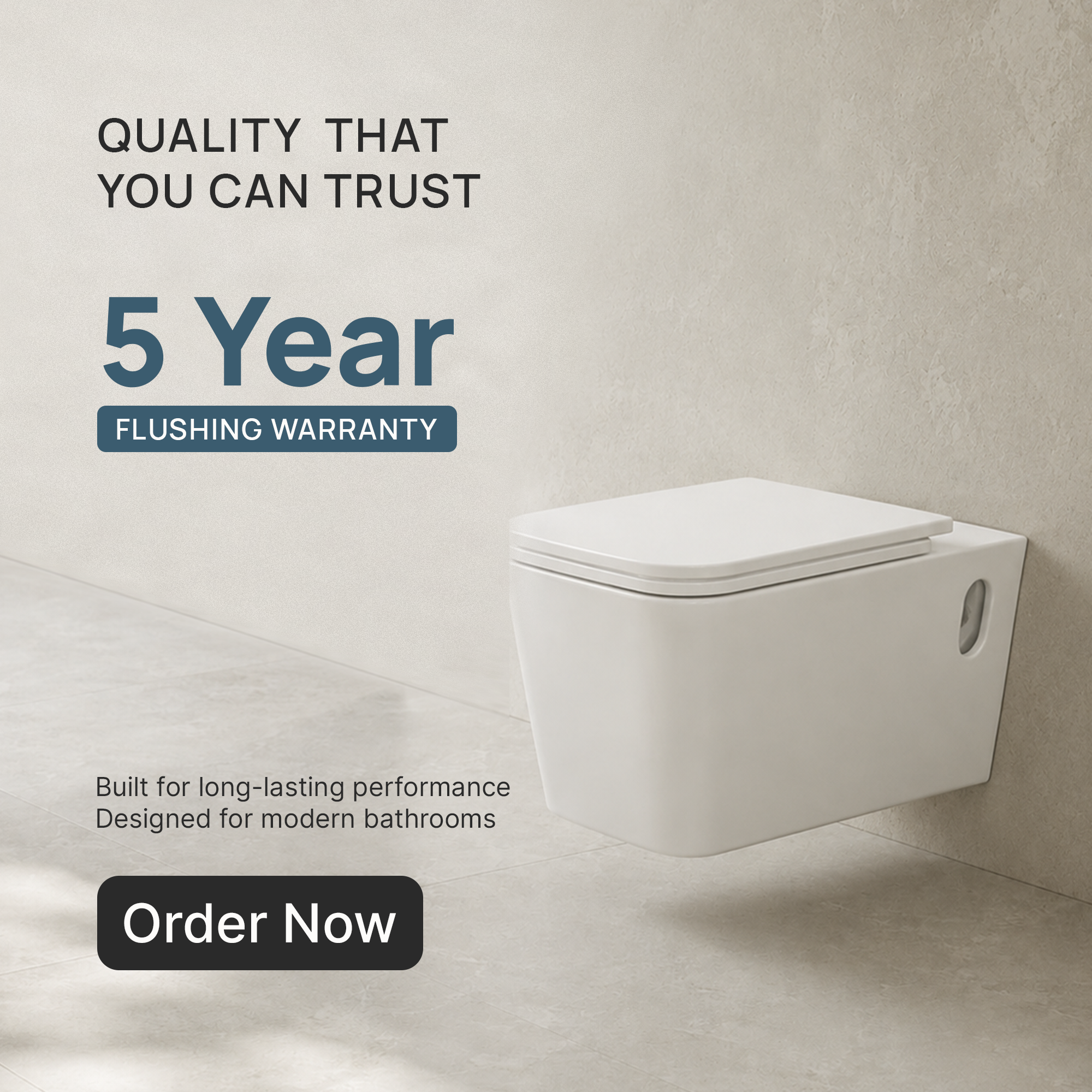 Wall Hang Commode (Rimless) with Hydraulic Seat Cover and Concealed Cistern