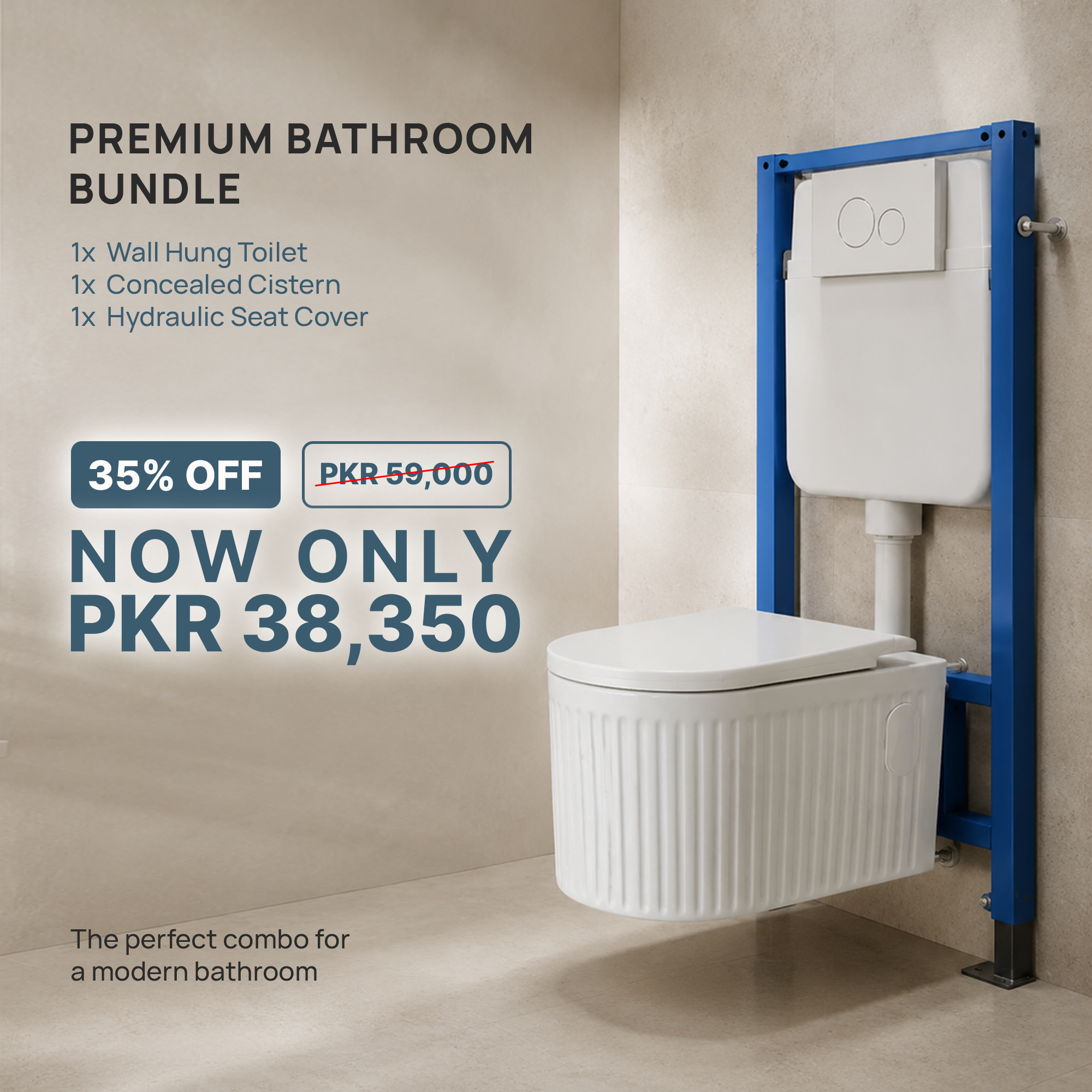 Wall Hang Commode (Rimless) with Seat Cover and Concealed Cistern