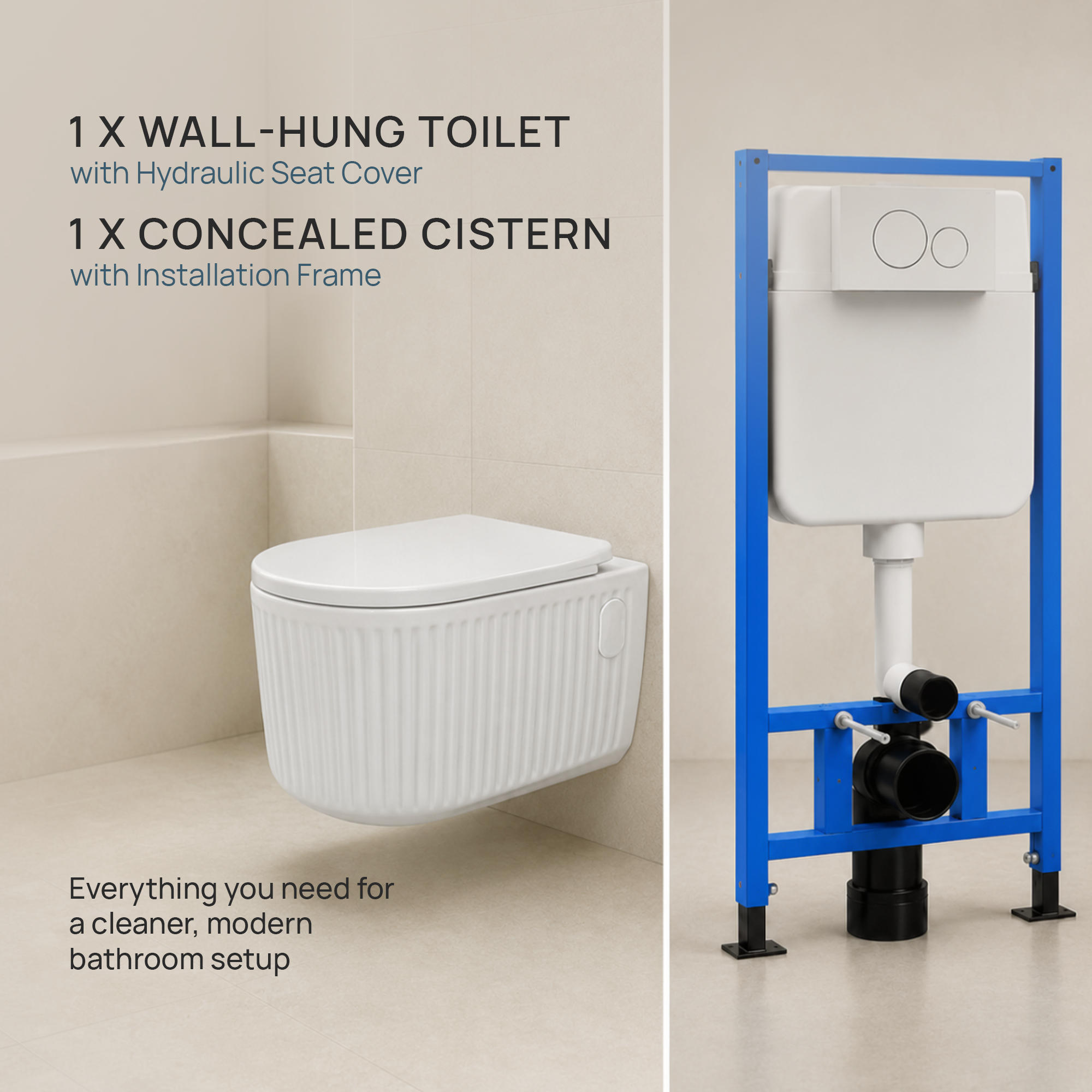 Wall Hang Commode (Rimless) with Seat Cover and Concealed Cistern