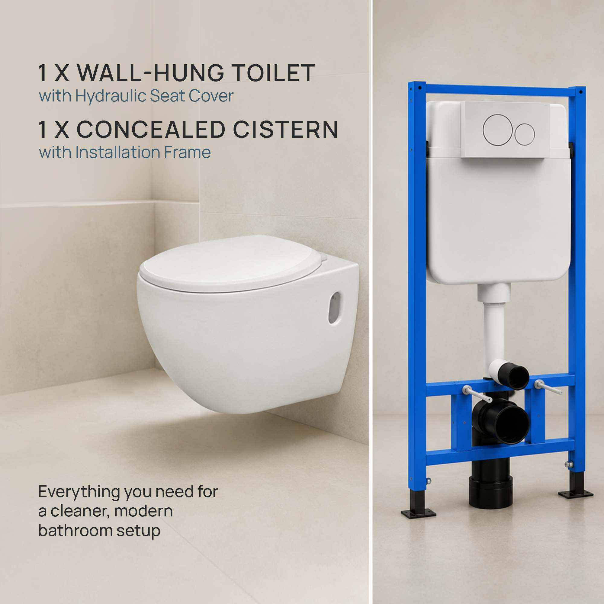 Wall Hang Commode (Rimless) with Hydraulic Seat Cover and Concealed Cistern