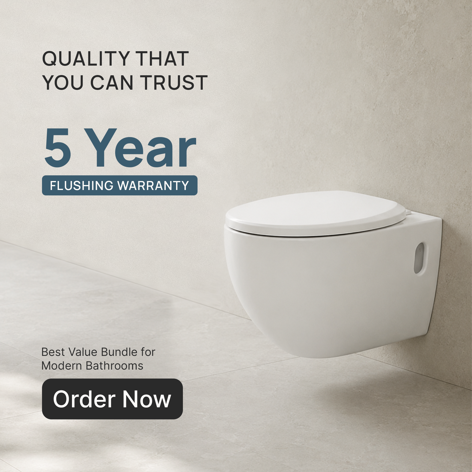 Wall Hang Commode (Rimless) with Hydraulic Seat Cover and Concealed Cistern