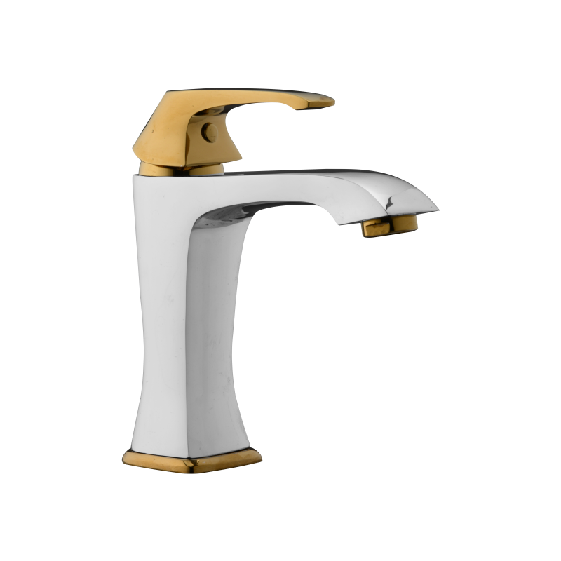 Basin Mixer Flat Chrome Gold single Lever image