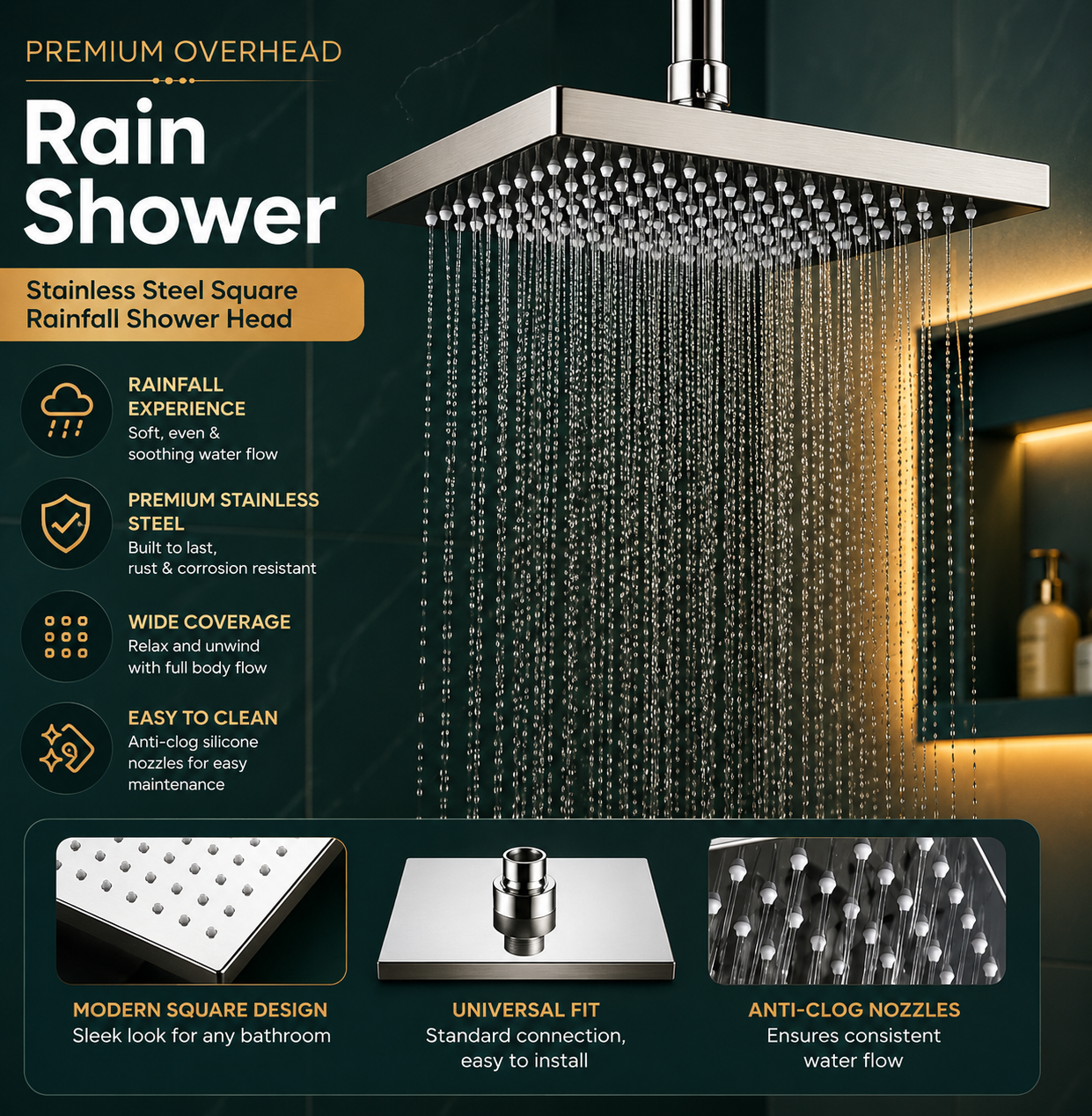 Premium Quality Overhead Rain Shower – Stainless Steel