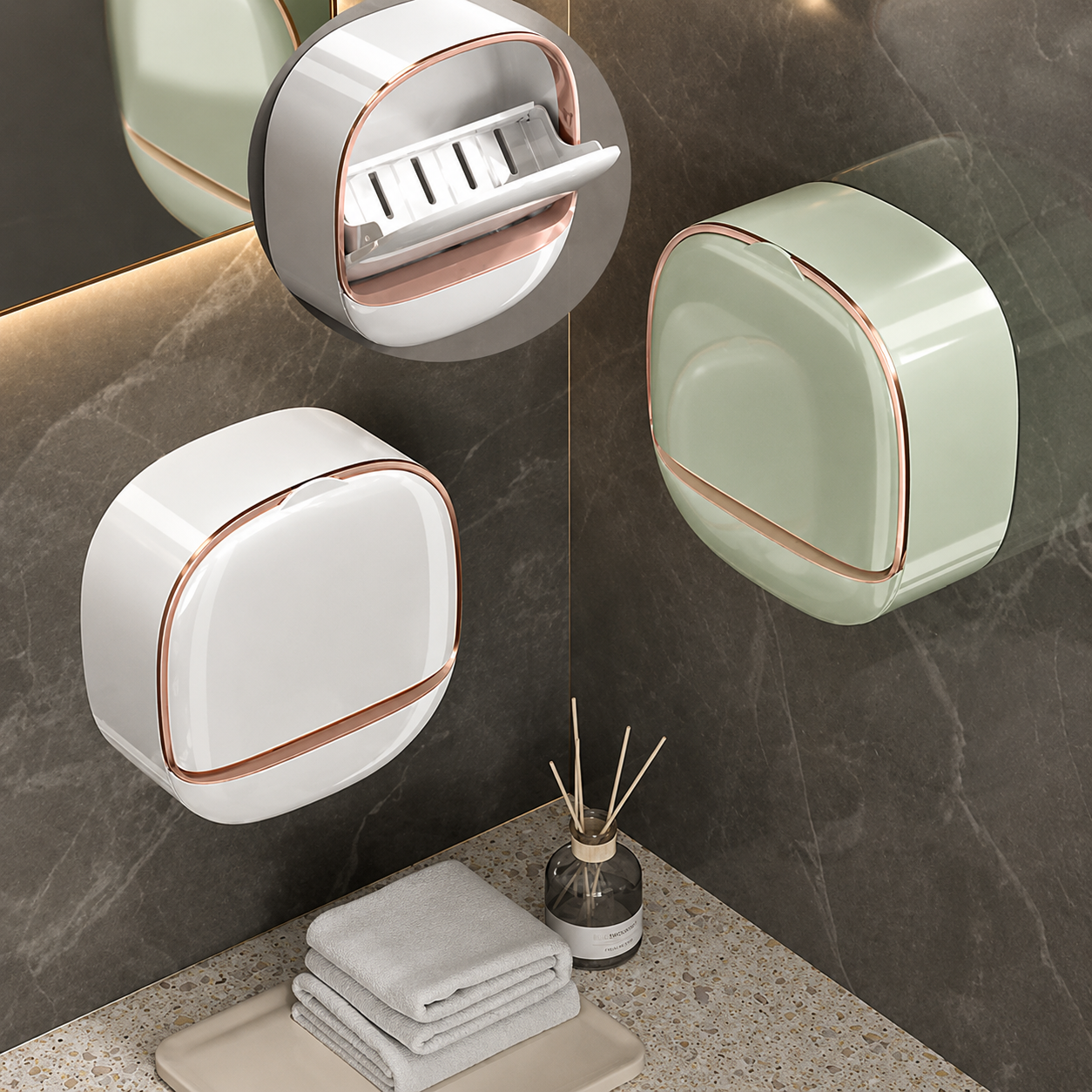 Luxury Soap Holder with Drain Tray, Soap Box Light Luxury Multi-Functional