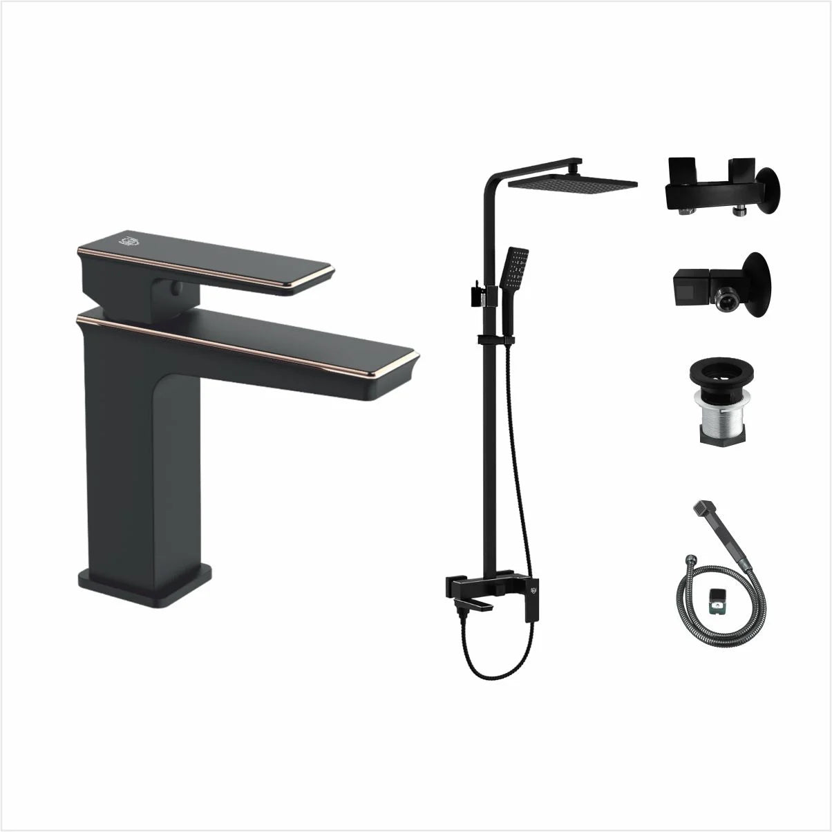 Bath Set Complete 8 Pieces - Black Gold Line - 9107