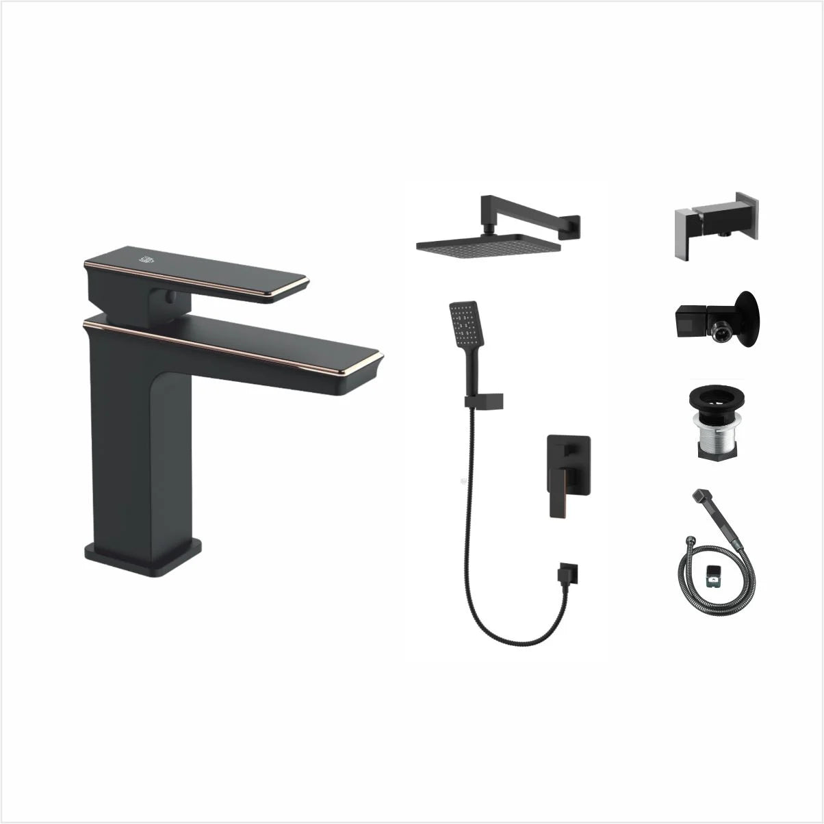 Bath Set Complete 8 Pieces - Black Gold Line - 9107 (A)