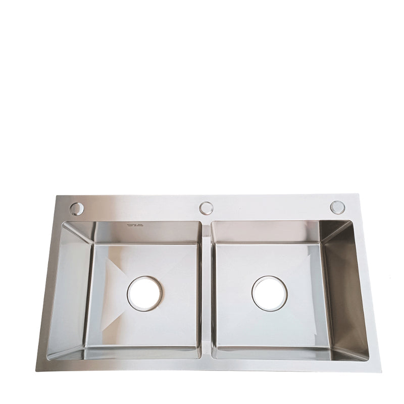 31x17 inches Handmade Kitchen Sink in Stainless Steel 7843 | Double Bowl | Drains + Rinse Basket