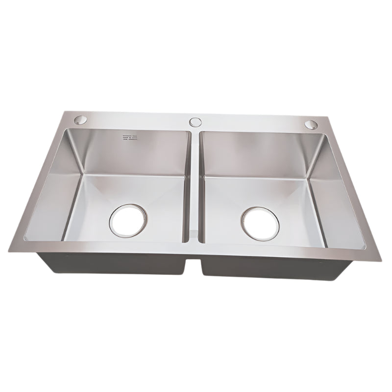 31x17 inches Handmade Kitchen Sink in Stainless Steel 7843 | Double Bowl | Drains + Rinse Basket