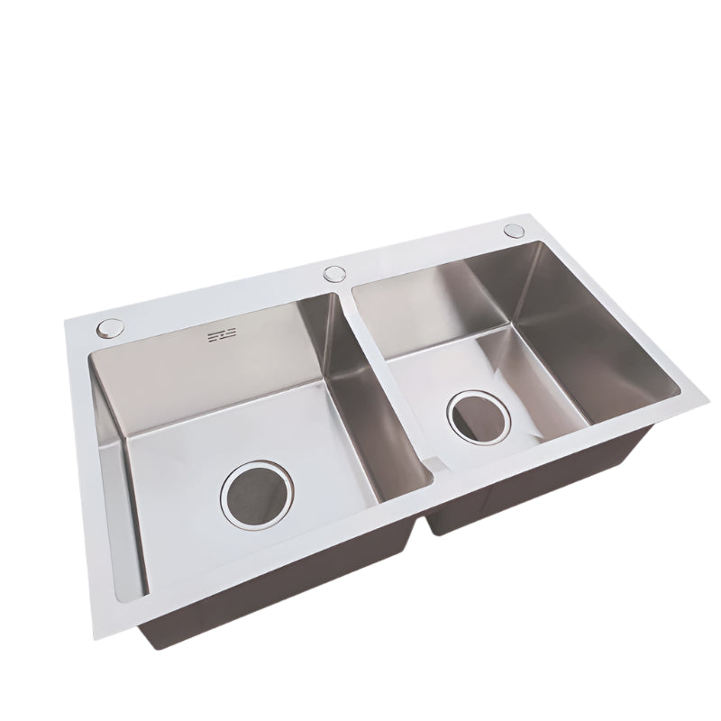31x17 inches Handmade Kitchen Sink in Stainless Steel 7843 | Double Bowl | Drains + Rinse Basket