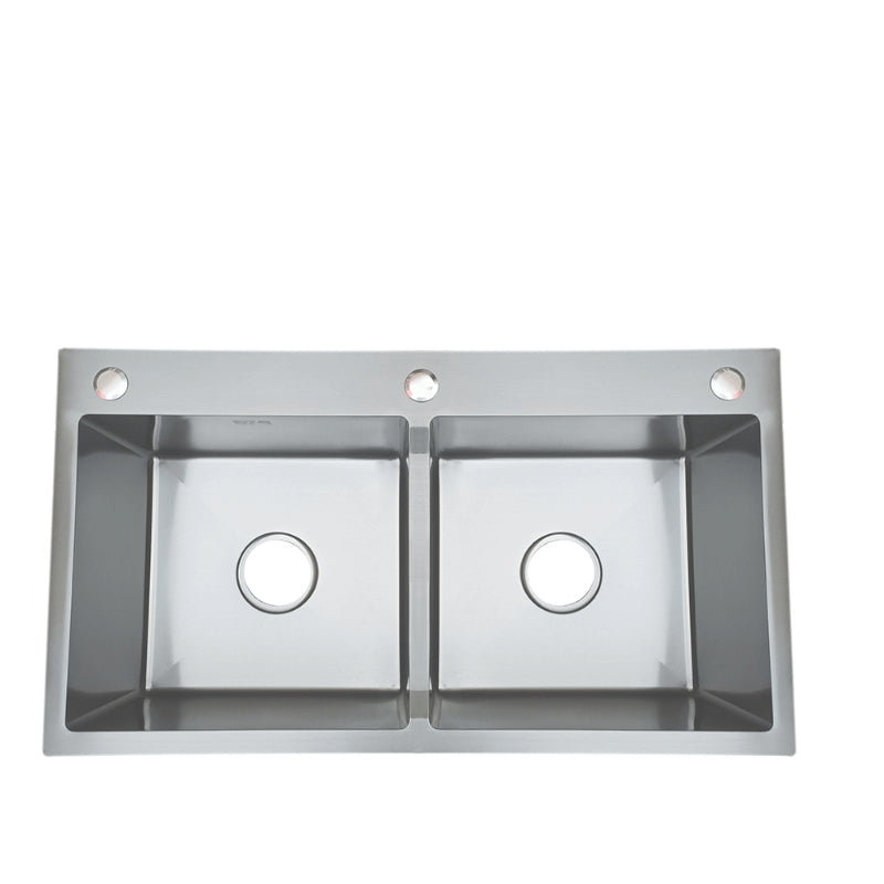 31x17 inches Handmade Kitchen Sink in Stainless Steel 7843 | Double Bowl | Drains + Rinse Basket