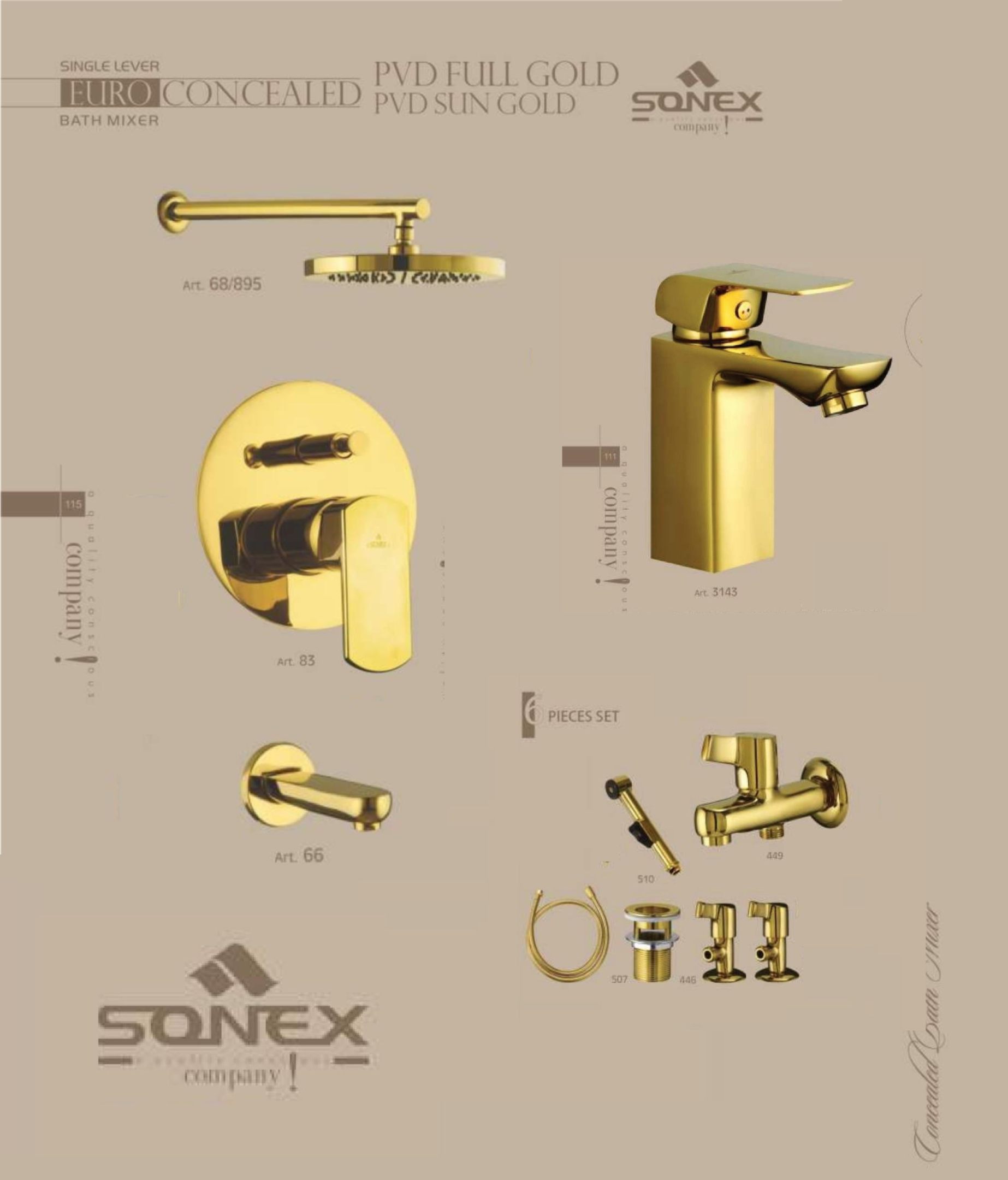Complete set gold 83 concealed bath+regular basin sonex image
