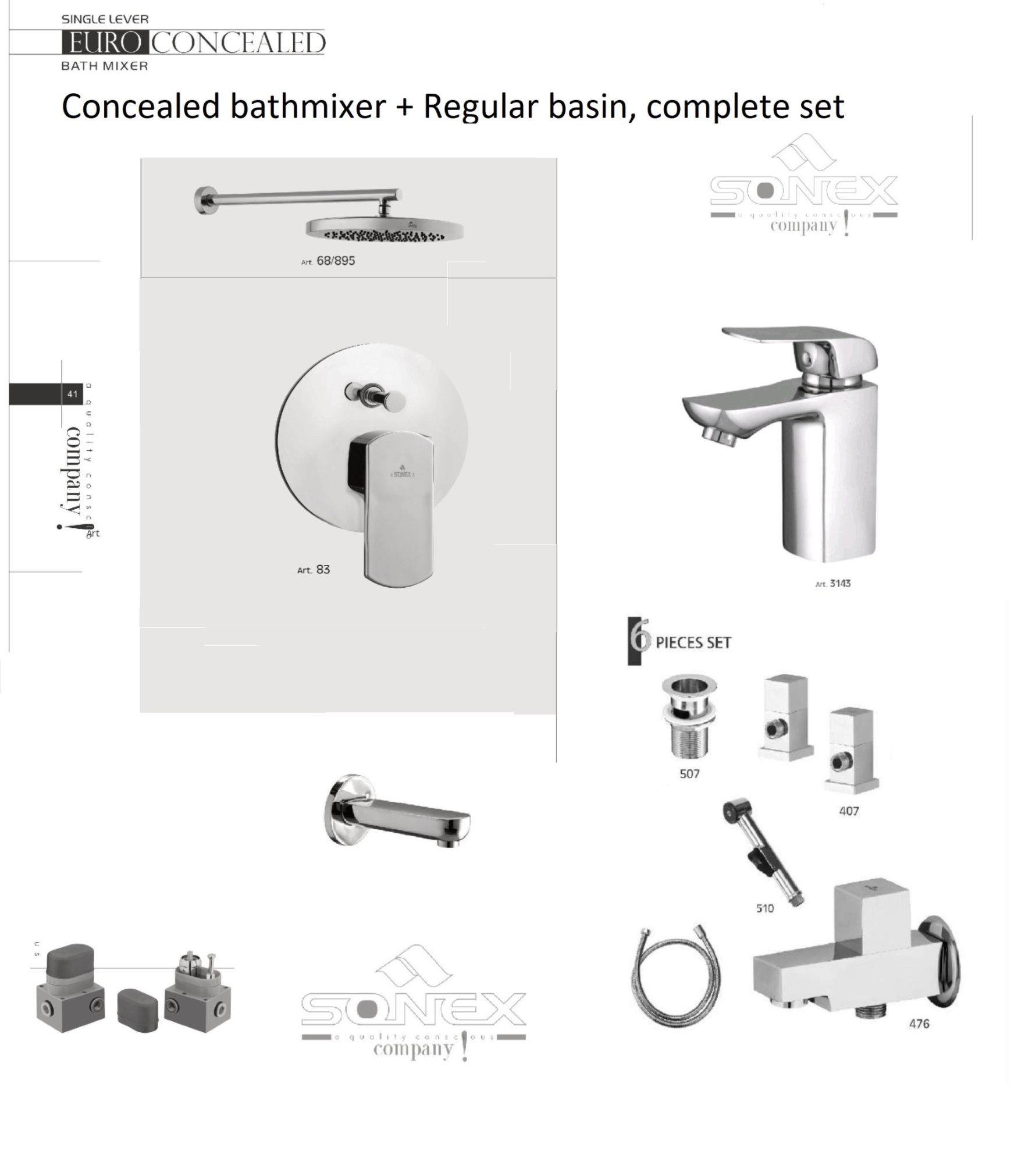 Complete set chrome 83 concealed bath+regular basin sonex image