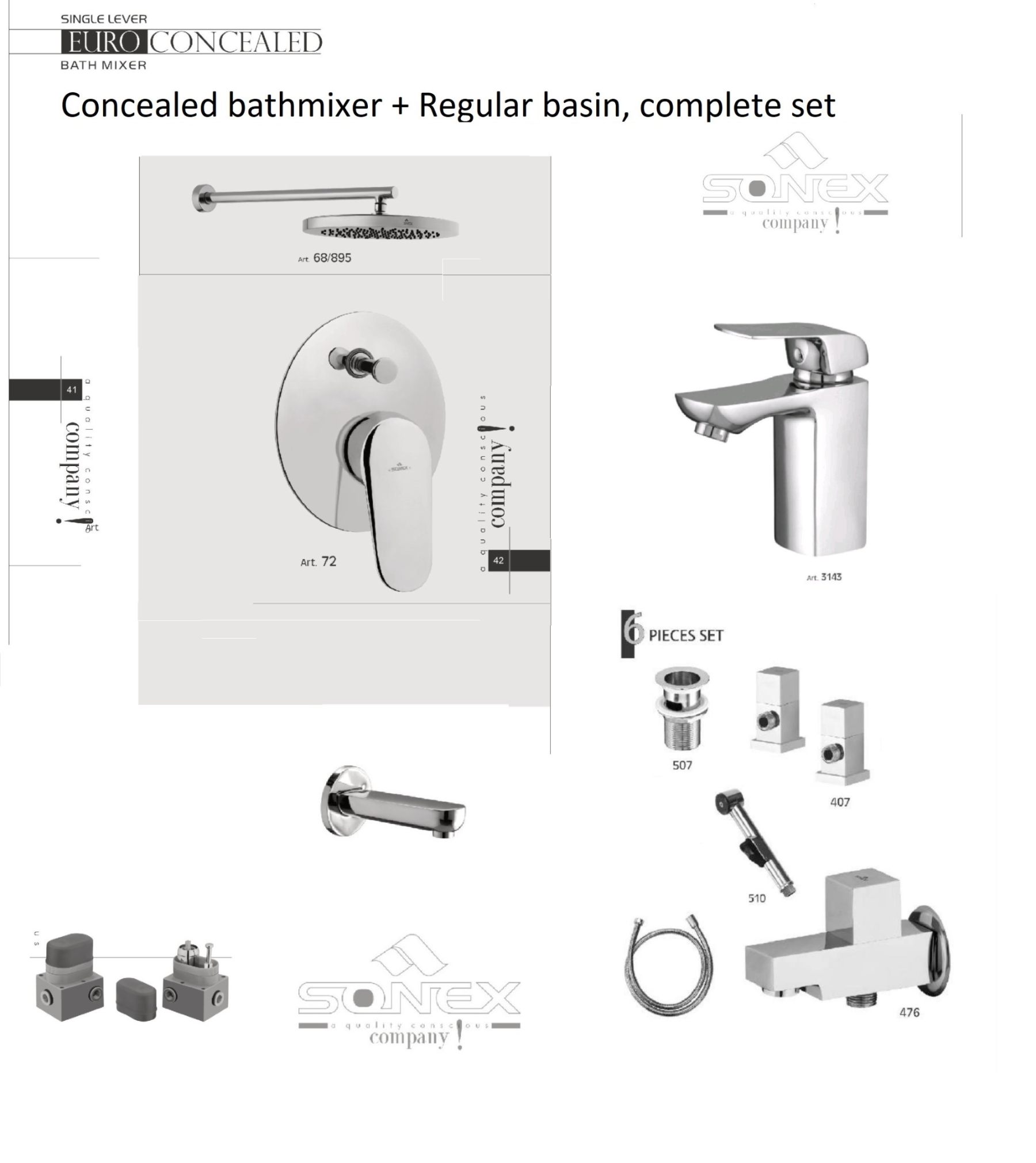 Complete set chrome 72 concealed bath+regular basin sonex image