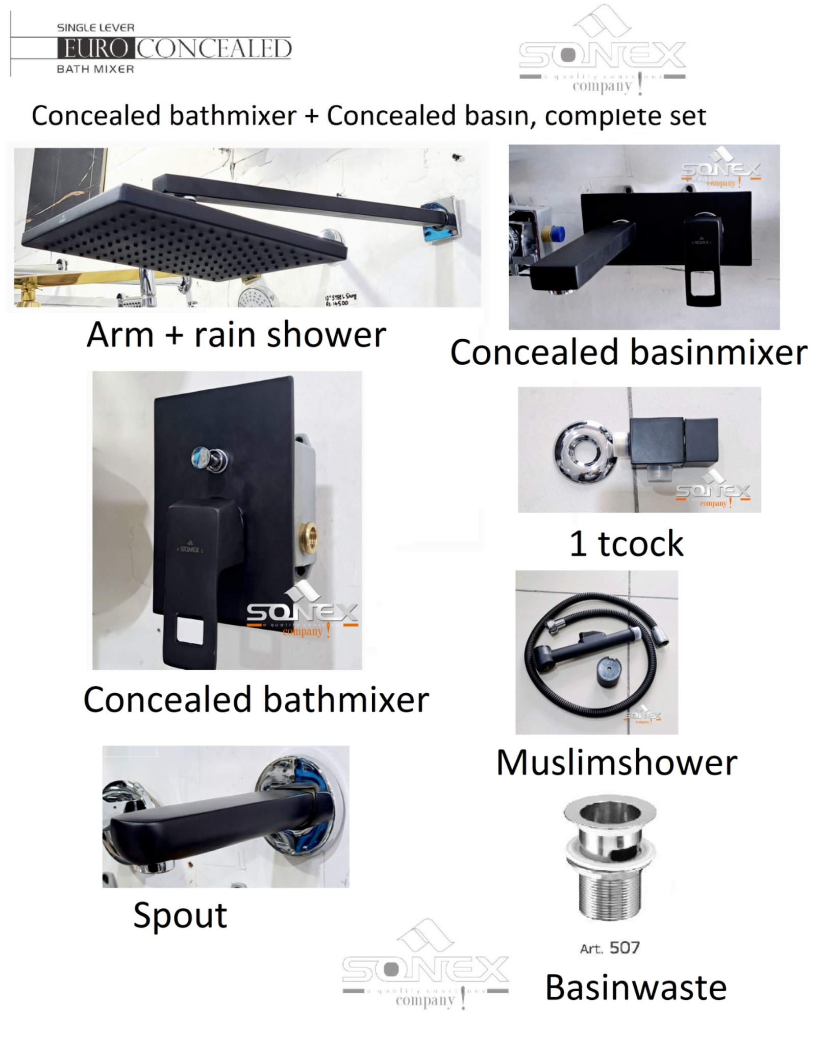Complete set black 81 concealed bath+concealed basin sonex image
