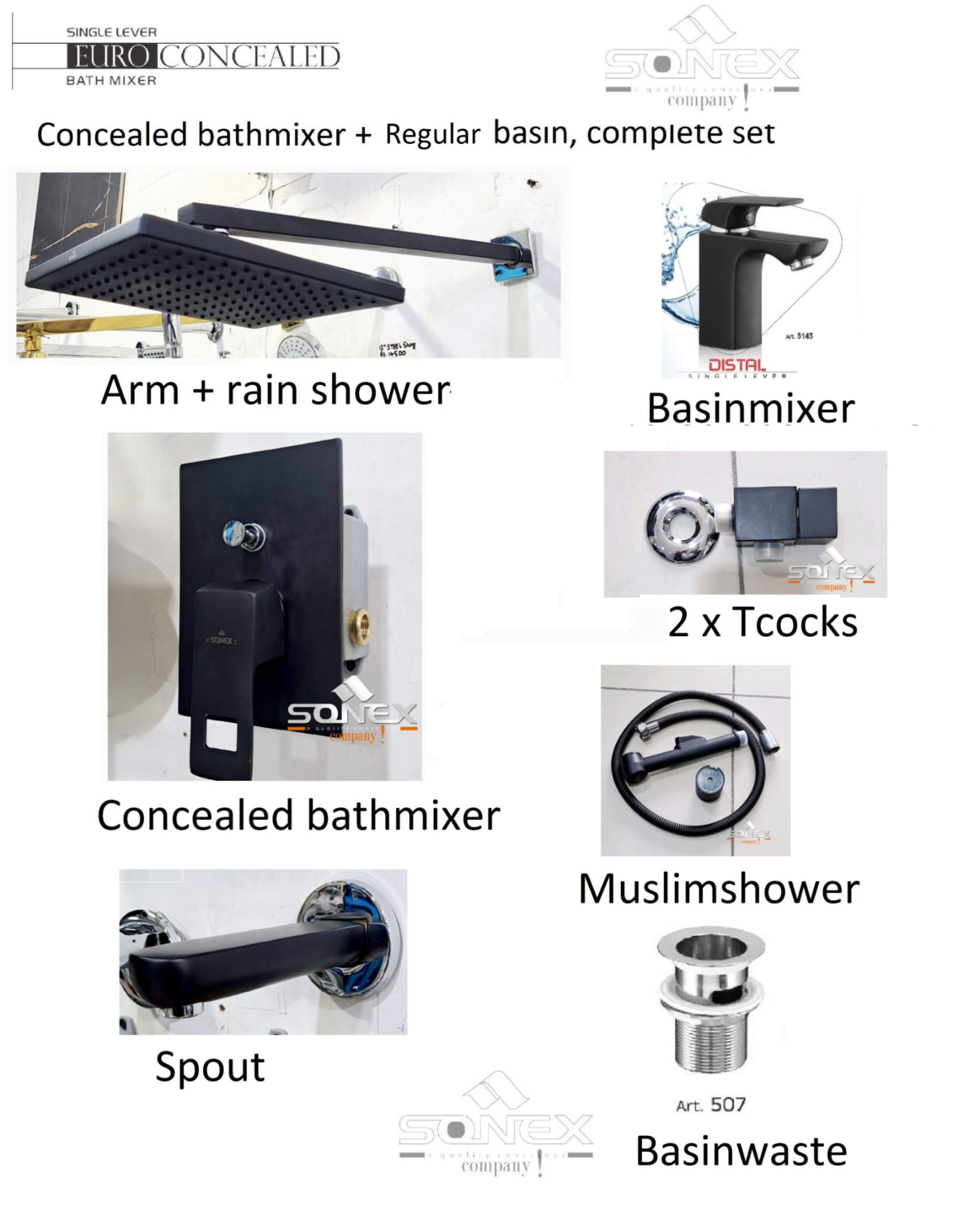 Complete set black 81 concealed bath+regular basin sonex image