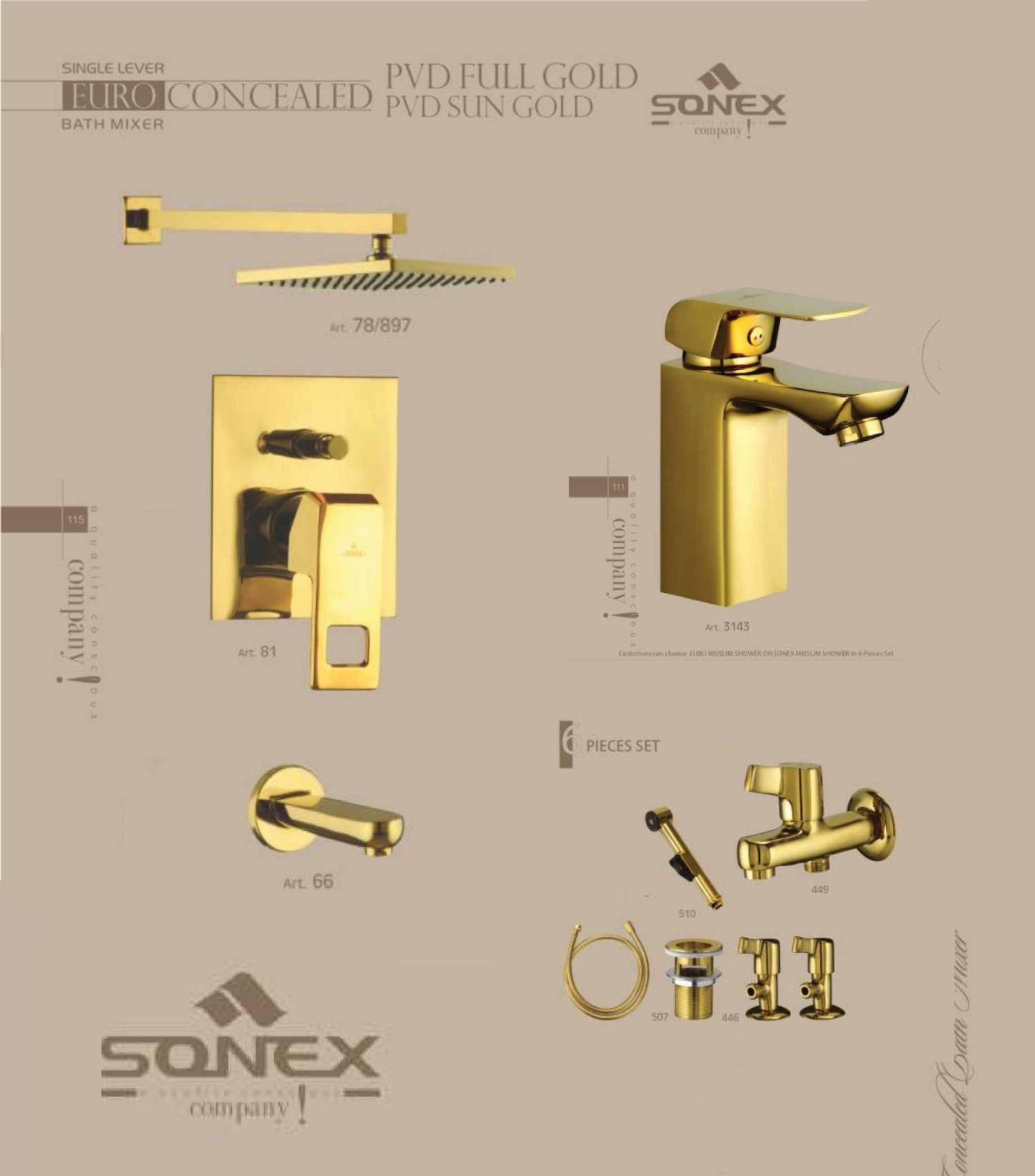 Complete set gold 81 concealed bath+regular basin sonex image