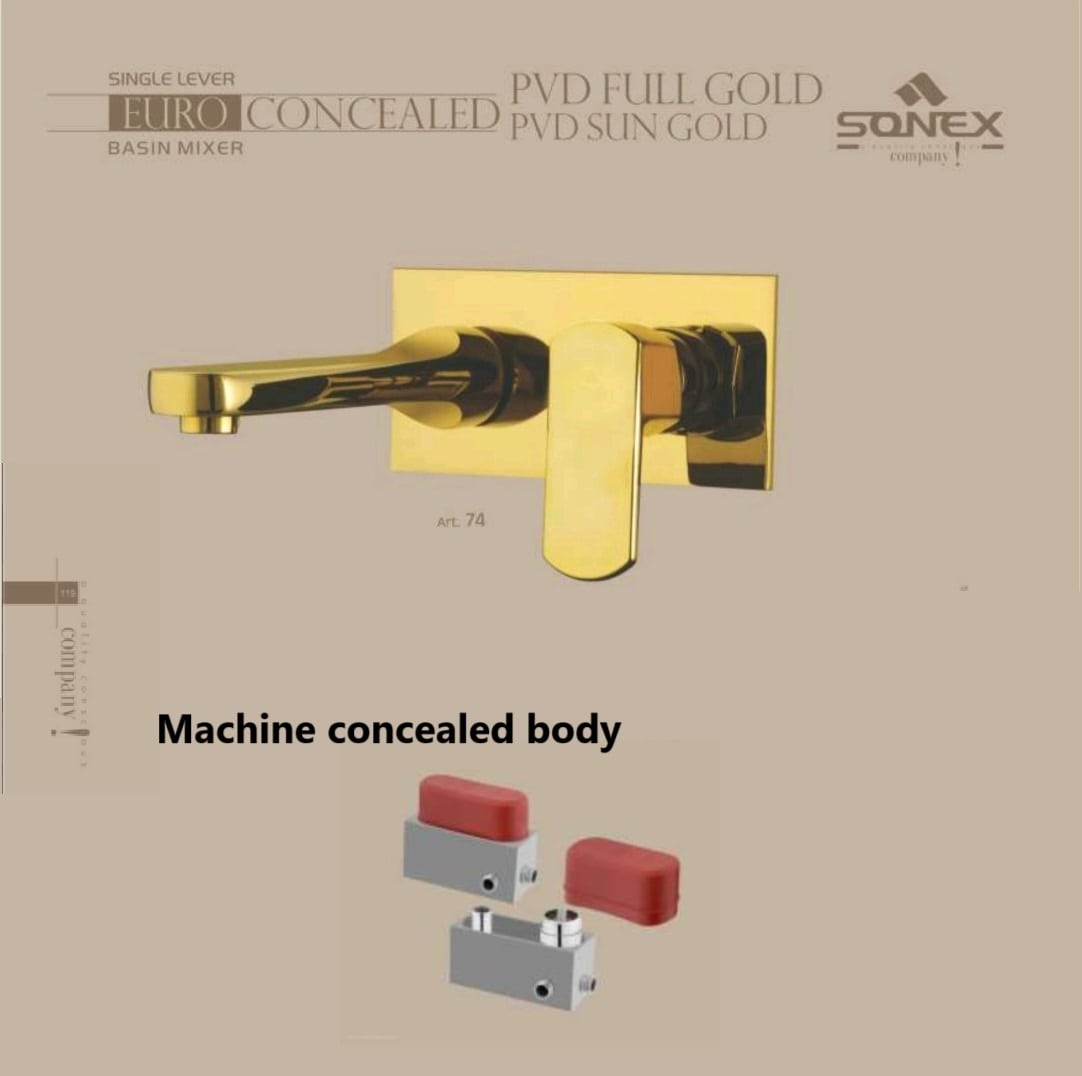 Concealed basinmixer body+plate euro square 74 gold image