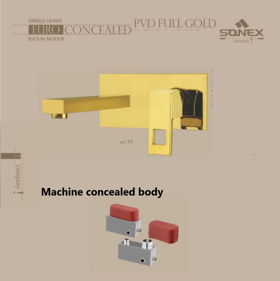 Concealed basinmixer body+plate euro square 77 gold image
