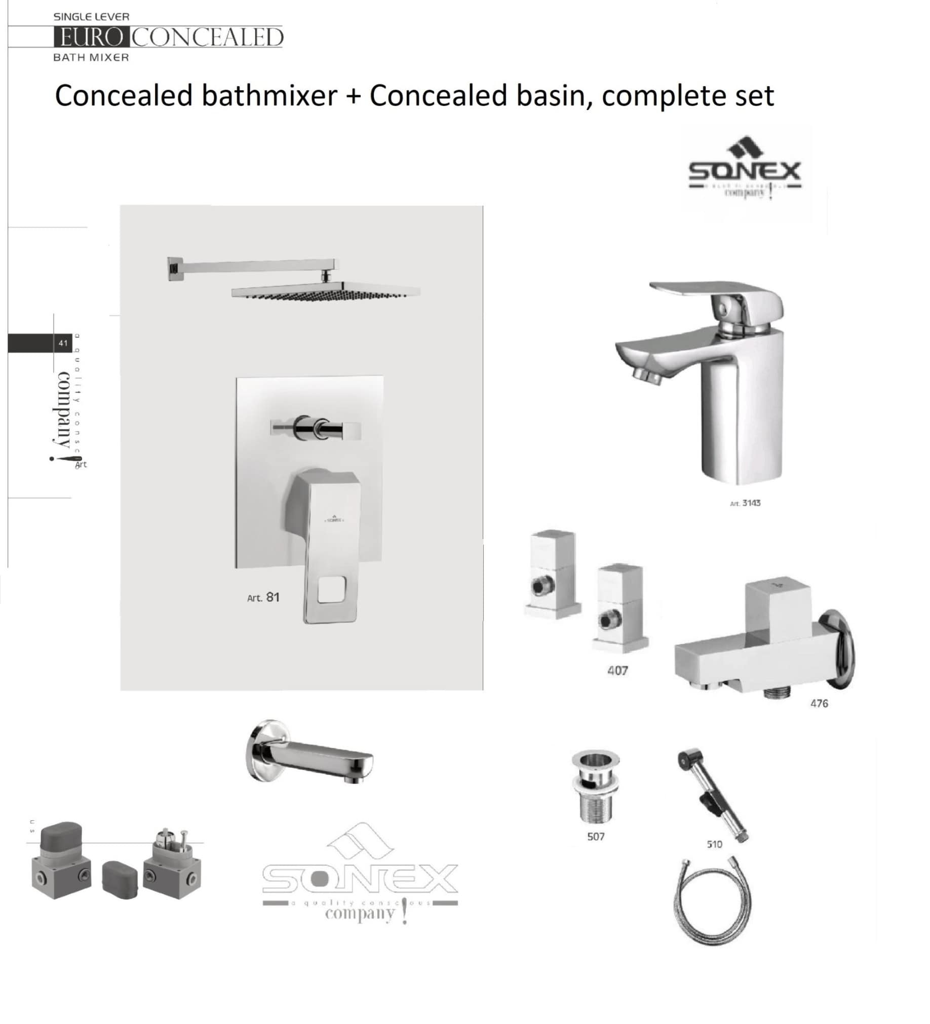 Complete set chrome 81 concealed bath+regular basin sonex image