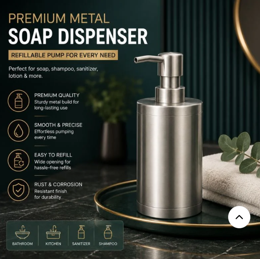 Premium Quality Metal Soap, shampoo and sanitizer dispenser
